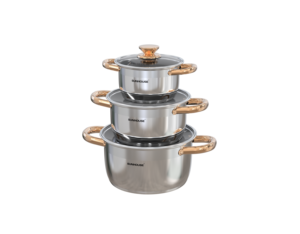 ชุดหม้อสแตนเลสอเนกประสงค์3ชิ้นคุณภาพสูงดีไซน์คลาสสิกพร้อมก้น5ชั้นและฝาแก้ว - Product Image 1