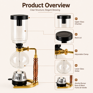 Cafetière à siphon moderne minimaliste en <span class=keywords><strong>verre</strong></span> borosilicate avec brûleur à alcool pour usage domestique sans filtre - Product Image 3