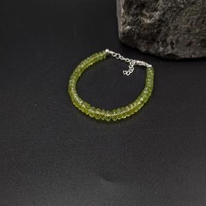 LUSTRE LD Natural Peridot Gemstone <b>Bracelet</b> 925 <b>Sterling</b> <b>Silver</b> Gold/<b>Silver</b> Plated Vintage Style Faceted Rondelle Fine <b>Beaded</b> - Product Image 1