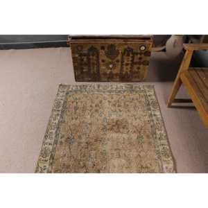 3.4x6.3 ft Vintage Rug, <b>Brown</b> Check Turkish Rug <b>Wool</b> - Product Image 4