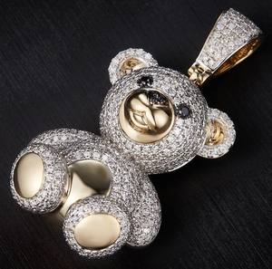 Ours en peluche mignon certifié IGI avec pendentif yeux et nez en diamant noir en argent sterling 925 coupe ronde accessoire en diamant cultivé Leb - Product Image 3