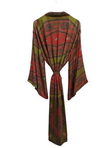 Longueur de cheville Robe en soie Robe multicolore Robe de nuit Robe indienne Vintage soie recyclée Sari Kimono, - Product Image 4