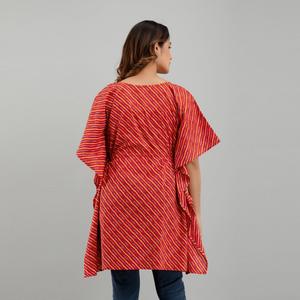 Free <b>Size</b> Red Leheryia Print Cotton <b>Kaftan</b> Dress Casual <b>Plus</b>-<b>Size</b> (SHKUP1223) for Day Knee-Length to Floor-Length - Product Image 3