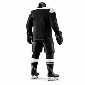 Uniforme de hockey sobre hielo personalizado, conjunto de camiseta y pantalones cortos sublimados en blanco y negro, ropa de equipo para adultos, fabricante OEM ODM - Product Image 5