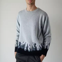 Pull tricoté décontracté pour homme automne-hiver, motif flamme 3D, coupe ample, col anti-boulochage, logo frontal, personnalisable