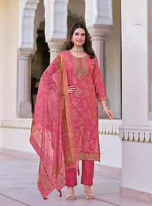 Kurti brodé en pur coton pour adultes avec pantalon à poches et Dupatta 3 pièces ensemble de vêtements de fête indiens pakistanais - Product Image 3