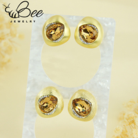 Anting-anting berlian imitasi berlapis emas 14K anti-korosi, cantik, unik, batu cokelat besar, modis untuk wanita