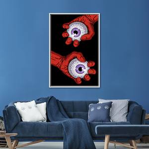 Obra de arte moderna impresa en lienzo: Ojos de terror en negro y rojo, con marco blanco - Product Image 1