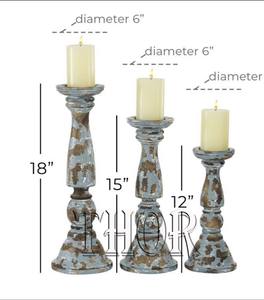 Rustic Grey Hand Carved Mango Wood <b>Candle</b> Holders Set 3 <b>Pillar</b> <b>Candles</b> for Home Living Room Kitchen Decor-for Easter - Product Image 4