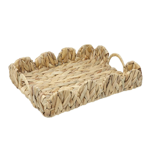Farmhouse Style Water Hyacinth Scalloped <b>Kitchen</b> Storage Tray <b>Decorative</b> Serving Tray <b>for</b> Vanity, Bedroom, Living Room - Product Image 2