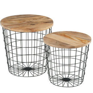 Juego de 2 bases de madera con marco de alambre de hierro, mesa de centro decorativa para el hogar, muebles, dormitorio o comedor, mesa decorativa - Product Image 1