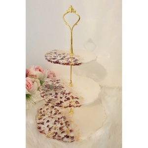 White & Gold Cake Stand With Real Dried Rose Petals Epoxy Resin Art Cake Cupcake & Cookies Serving Premium Stands Hot Selling - Product Image 1