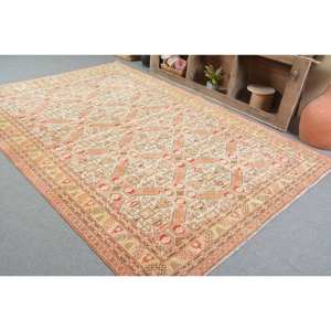 Alfombra de lana turca vintage clásica Beige rojo 6,3x9,4 pies área grande Patchwork con respaldo de látex para pasillo o dormitorio - Product Image 4