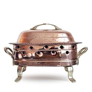 Assiette de service en cuivre martelé à la main de haute qualité avec couvercle sphérique et brûleur pour garder les boissons chaudes, couleur cuivre Kumbet - Product Image 1