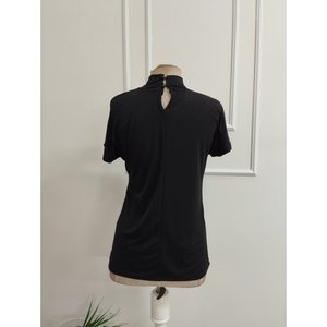Blusa de Cuello Alto de Manga Corta para Mujer con Detalle de Volantes, Blusa Sandy, 36658 - Negro - Product Image 5