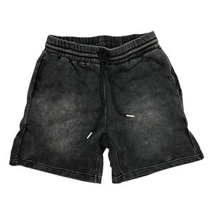 Custom <b>Men's</b> Acid Wash <b>Shorts</b> with Puff Print Vintage Cotton Drawstring Mesh Pants Casual Style Solid Pattern - Product Image 1