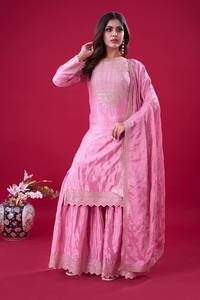 Haute qualité lourde brodé Salwar Kameez pakistanais-indien Sharara robe de mariée dans le style de fête occasions spéciales de mariages - Product Image 4