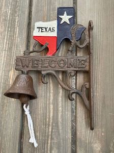 Bienvenue au Texas, cloche de porte suspendue en fer pour la décoration extérieure de la maison, de la ferme, du jardin, fabriquée en inde, en vrac - Product Image 3