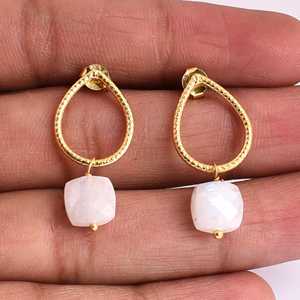 Boucle d'oreille en argent sterling 925 perle de pierre de lune pierre précieuse plaqué or boucle d'oreille à la mode romantique pour cadeau de mariage ou fête pour les femmes - Product Image 3