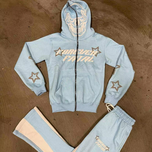 Conjunto Deportivo Personalizado con Logotipo, Estilo Ajustado, Unisex, Sudadera con Capucha y Cremallera Completa, Pantalones Deportivos Vintage - Product Image 1