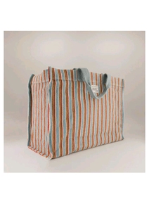 Sac fourre-tout à rayures tissé à la main avec texture multi-rayures tissée à la main, coton tissé à la main, bleu, orange, crème, sac quotidien écologique - Product Image 2