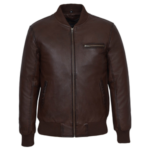 Veste de motard en cuir noir de haute qualité pour homme, style vintage, avec col montant et logo sur le devant - Veste de moto tendance - Product Image 1