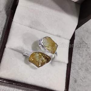 Bague pour femme en argent sterling 925, pierre précieuse citrine naturelle, pierre de naissance de novembre, double pierre, bijoux faits à la main pour Noël - Product Image 4