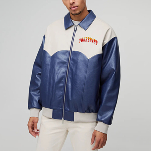 OEM/ODM Venta caliente 100% chaquetas de béisbol de peso pesado de cuero puro para hombres Custom Embriordered Logo Crop Top Varsity Jacket - Product Image 1