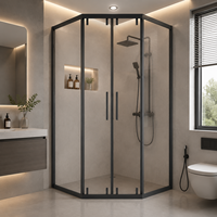 Porte de douche coulissante double en verre trempé de 8 mm, forme diamant, encadrée, moderne, pour rénovation de salle de bain commerciale et hôtelière B2B