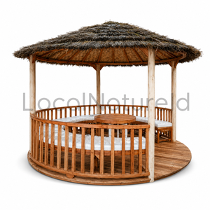 Pergola ronde en chaume, gazebo en bambou, pavillon en bois, patio extérieur avec bancs rembourrés - Product Image 2