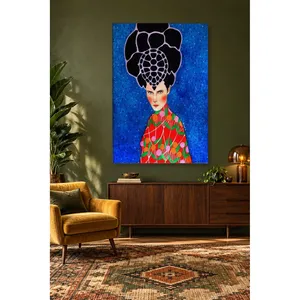 Fida Femme avec des cheveux en coquille de tortue sur fond bleu, impression sur toile - Product Image 5