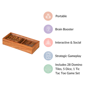Jeu de société en bois 3 en 1 pratique pour les voyages avec boîte pour les enfants, salle de jeux, divertissement familial, jeu éducatif, jeu de table intérieur et extérieur - Product Image 5