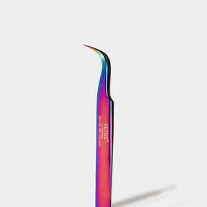 Pince à épiler MCS-15 en acier inoxydable en forme de S pour extensions de cils et sourcils, applicateur de précision pointu, modèle Rainbow Tweezers - Product Image 1