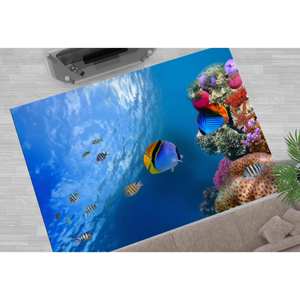 Tapis imprimé motif poissons sous-marins - Décoration côtière vibrante, tapis à poils doux - Product Image 1