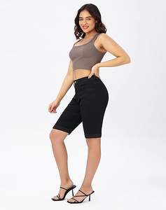 Nouvelle mode d'été pour femmes, short en jean taille haute, pantalon court ample avec poches à fermeture éclair et bouton, short droit de couleur unie - Product Image 3