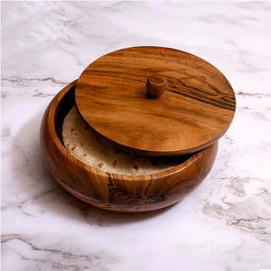 Cuenco de madera curvo moderno de mediados de siglo grande con tapa Cuenco de madera natural de Chapati liso Softel - Product Image 1