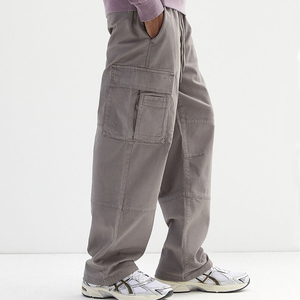 OEM elegante Streetwear personalizar Baggy Fit pierna ancha Multi bolsillo liso Casual y único tela de algodón estilo de la calle hombres Cargo pantalón - Product Image 4