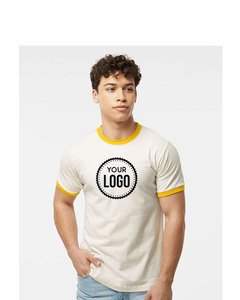 Camiseta deportiva con cuello redondo y logotipo personalizado, camiseta con timbre en blanco, camiseta de manga corta de algodón con cuello en contraste, camiseta con timbre para hombre - Product Image 2