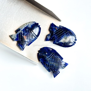 Pierres précieuses en sodalite AAA en forme de poisson, perles de sodalite pour la fabrication de bijoux, fournitures, 30x20mm, charmes sculptés à la main en vrac à bas prix - Product Image 3