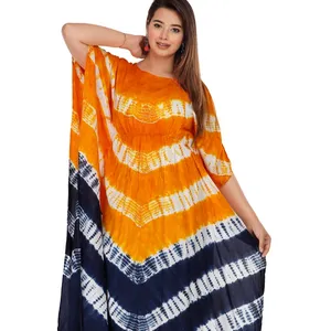 High Quality Women Kaftan Short Sleeve Loose Mustard-Blue V-Shape Koda Kaftan For Women Plus Size Casual Wear Summer Kaftan Dres