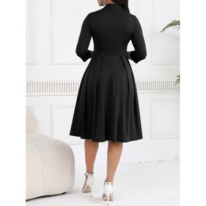 Women's Tuvakar Sleeveless, Neckline-Tie <b>Buttoned</b> Midi Imported Crepe <b>Dress</b>, 37615 - <b>Black</b> - Product Image 4