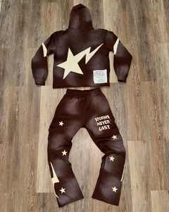 <b>Embroidery</b> logo Custom Tracksuit Streetwear Vintage Half Zipper Acid Wash Distressed Flared Sweatpants and Hoodie <b>Set</b> - Product Image 4