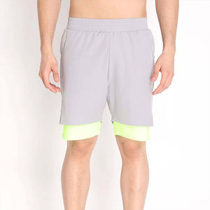 Short d'entraînement 2 en 1 pour homme Short d'entraînement intérieur gris à compression jaune fluo pour extérieur - Product Image 3