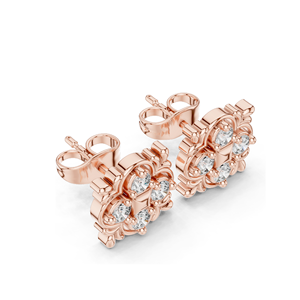 Floral Diamond Stud Earrings 0.36 CT Lab VVS-VS EF CVD Diamonds 18KT, 14KT, 10KT Gold & 925 Silver Rose, Yellow, White - Product Image 4