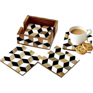 <b>Wooden</b> Coasters Set Bone Inlay Coaster Authentic Design Table Decorative Bone Inlay Custom Colored Coaster for Home Office - Product Image 1