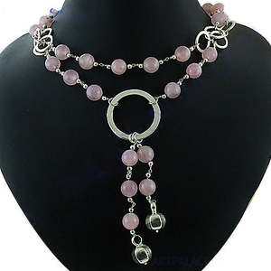 Bijoux fantaisie en argent pour femmes, collier en perles de quartz rose, colliers en cristal - Product Image 2