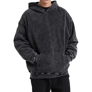 Sweat à capuche lourd coton éponge française vintage lavé à l'acide personnalisé épaule tombante pull à capuche surdimensionné sweat hommes - Product Image 3