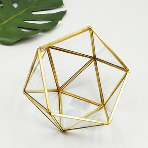 Cheapest Price Best Quality Glass <b>Geometric</b> Shaped <b>Terrarium</b> Clear Glass Brass Frame Gold Finished for Tabletop Decorations - Product Image 1