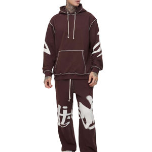 Pull-over doux décontracté avec logo imprimé personnalisé Ensemble de jogging à capuche pour hommes Survêtement pour hommes imprimé sur mesure de haute qualité - Product Image 1