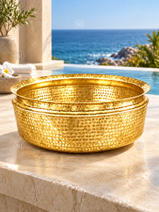 Bassin de pédicure doré en métal martelé, finition or, pour bain de pieds, lavage et trempage des pieds - Product Image 4